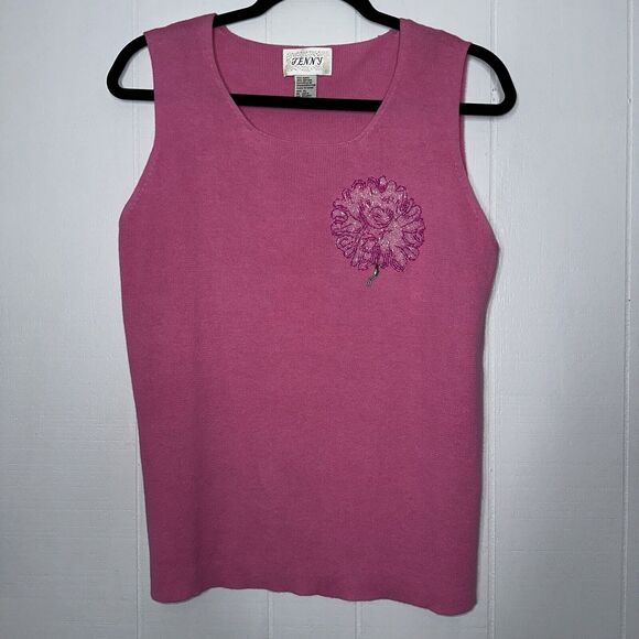 Jenny Women’s Vintage Pink Sweater Vest Beaded Flower Size XL - Picture 1 of 5